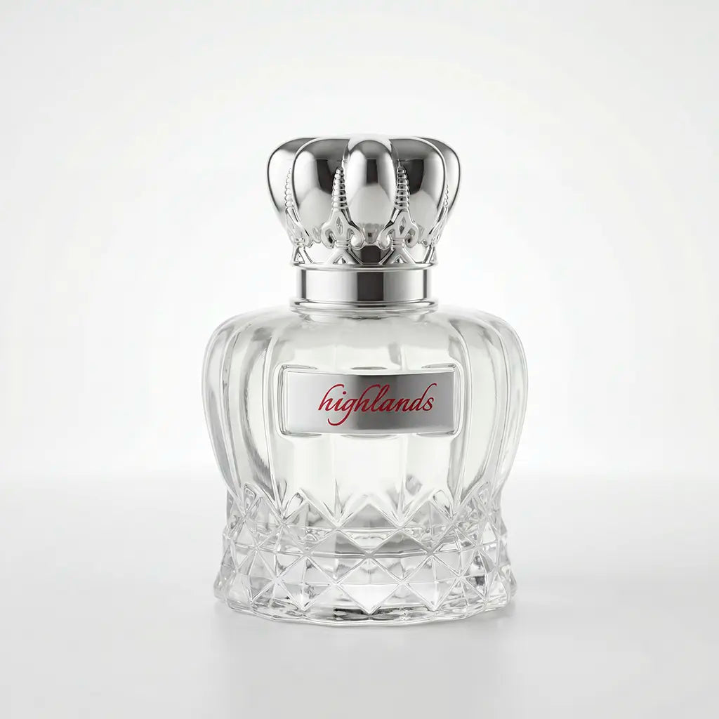 CADLLY Highlands perfume bottle with silver cap on a light gray background