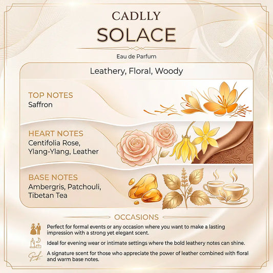 CADLLY Solace perfume packaging with floral and leaf designs