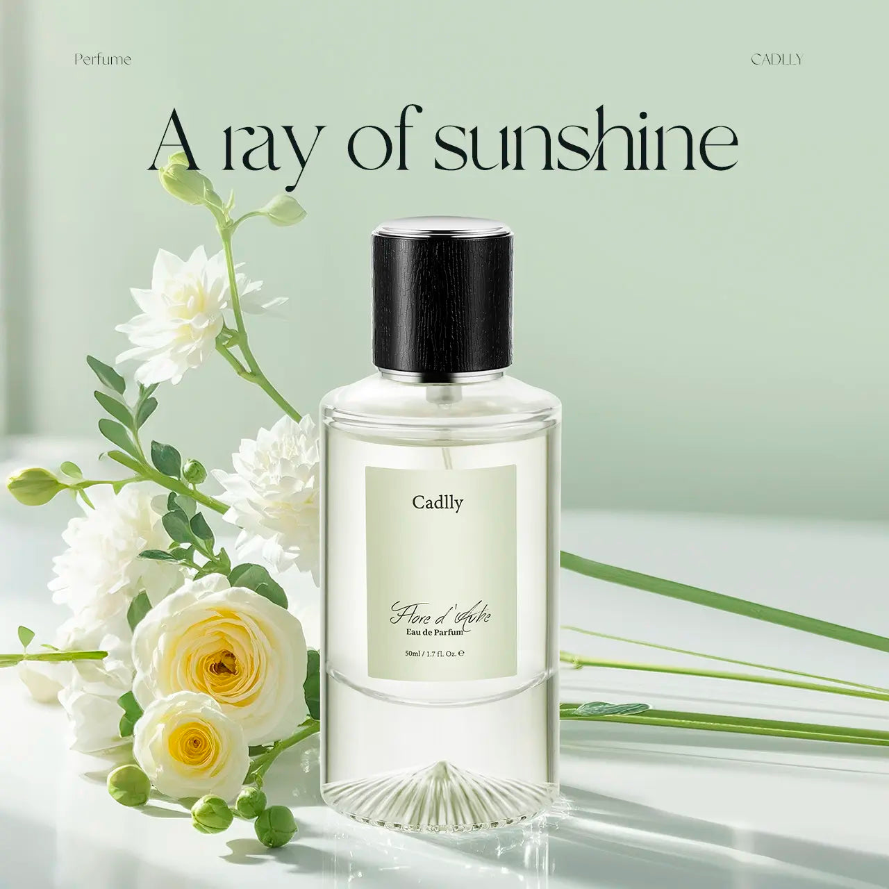 Flore d'Aube by Cadlly. Fresh floral perfume for women with bergamot, freesia, and musk. Perfect for spring and summer, lasting up to 8 hours on skin.