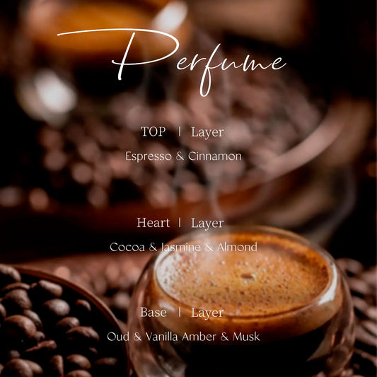 Velvet Espresso perfume by Cadlly. Coffee perfume for women with oud, cocoa, and vanilla amber. Warm and lasting scent, perfect for winter nights and romantic dates.