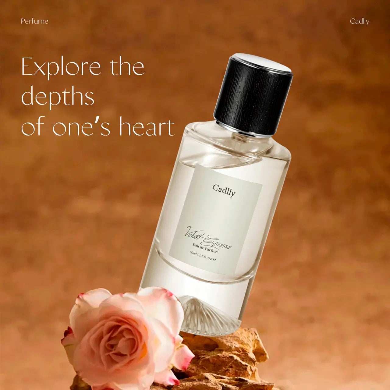 Velvet Espresso perfume by Cadlly. Coffee perfume for women with oud, cocoa, and vanilla amber. Warm and lasting scent, perfect for winter nights and romantic dates.