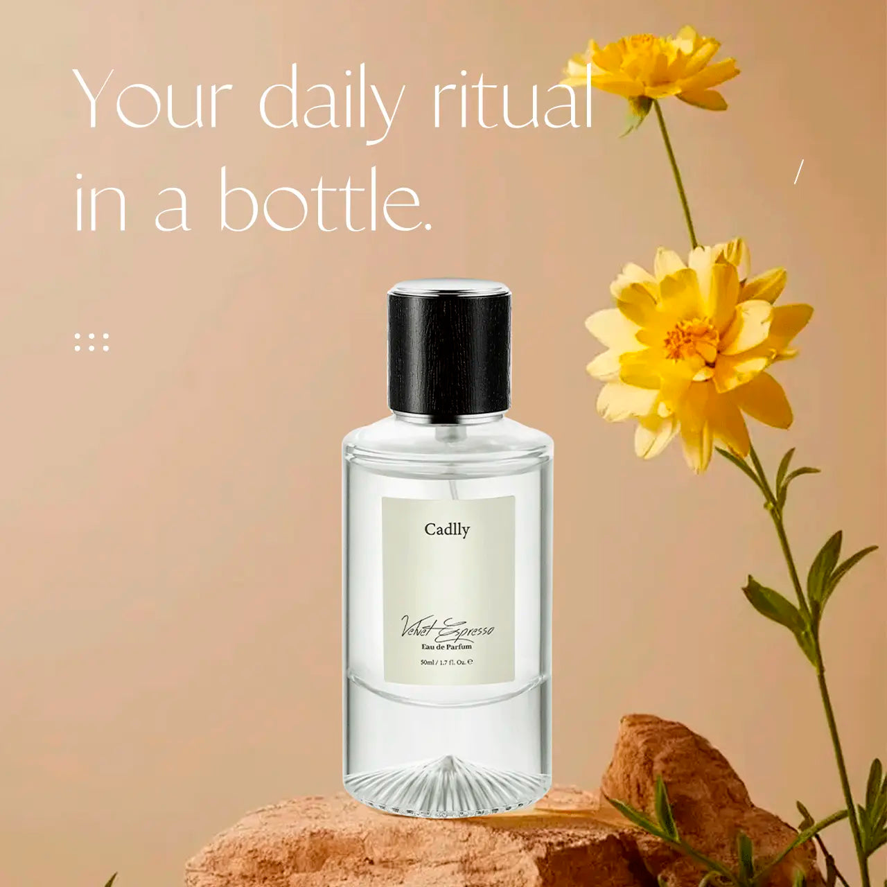 Velvet Espresso perfume by Cadlly. Coffee perfume for women with oud, cocoa, and vanilla amber. Warm and lasting scent, perfect for winter nights and romantic dates.